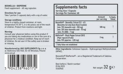 Boswellia + Bioperine 60cap